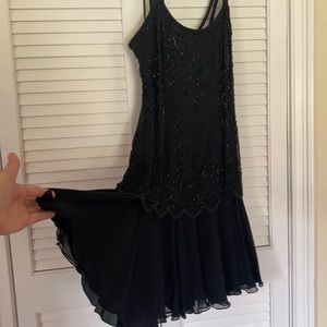 Oleg Cassini Black Tie Hand Beaded Dress Size 4